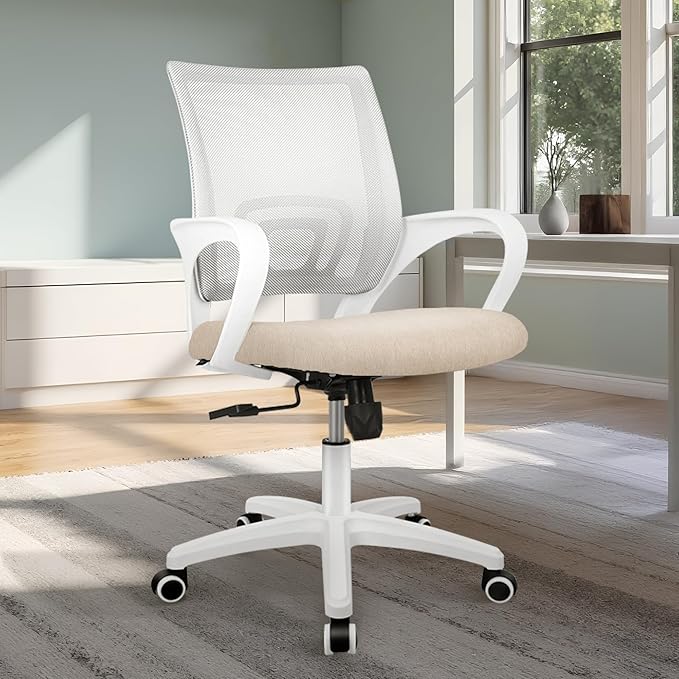 ETONEX Office Chair with Ergonomic Mid Back Cushion Lumbar Support Adjustable Swivel Rolling Computer Gaming Desk Chair Comfy Mesh Seat Wheels Home Executive Use (1, Beige)