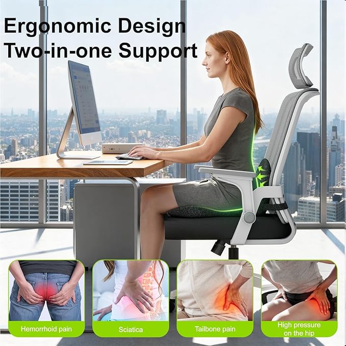 Seat Cushion, Seat Cushions for Office Chair, Ergonomic Coccyx Cushion, Breathable Non-Slip Memory Foam Pad for Long Sitting, Gaming Chair & Car Seat