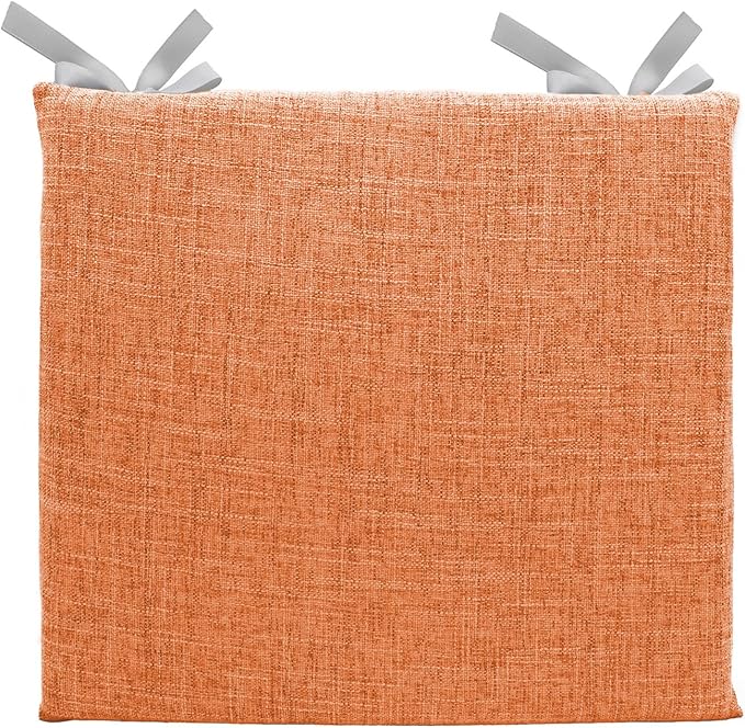 Lifup Chair Cushion Memory Foam Pads, Square Non-Slip Thick Dining Chair Cushions with Ties and Removable Cover for Home Office Restaurant Chair Pads Orange 15 x 14 Inch