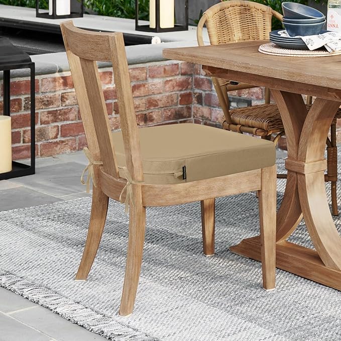 idee-home Outdoor Chair Cushions Set of 4, Thick 17" x 17" Outdoor Seat Cushions Patio Furniture Waterproof with Ties, Dining Pads