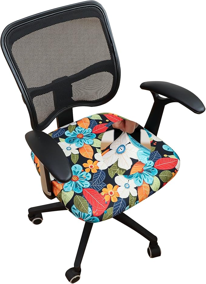 FORCHEER Office Chair Seat Cover Floral Stretch Printed Deak Chair Seat Cushion Cover 20x20inch 1 Piece Washable-Lush Flowers