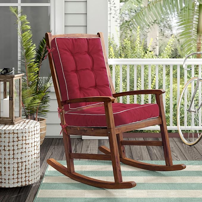 Topotdor Rocking Chair Cushions Indoor, Tufted Rocking Chair Seat Cushion for Patio Furniture, Water Resistant Rocking Chair Pads with Ties for Nursery Balcony Chair, Red