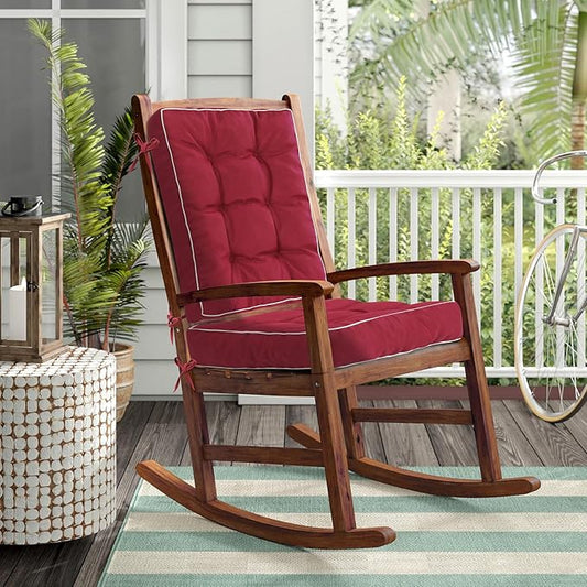 Topotdor Rocking Chair Cushions Indoor, Tufted Rocking Chair Seat Cushion for Patio Furniture, Water Resistant Rocking Chair Pads with Ties for Nursery Balcony Chair, Red