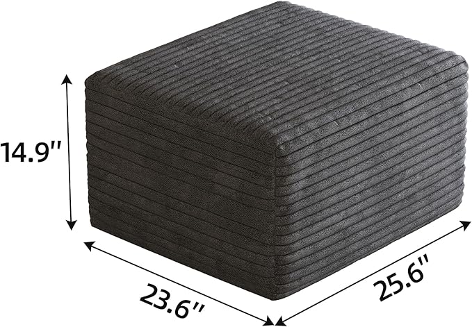 25.6" Corduroy Ottoman for Living Room,Plush Upholstered Ottoman for Couch,Memory Foam Compressed Sofa in A Box No Assembly Require,Dark Grey