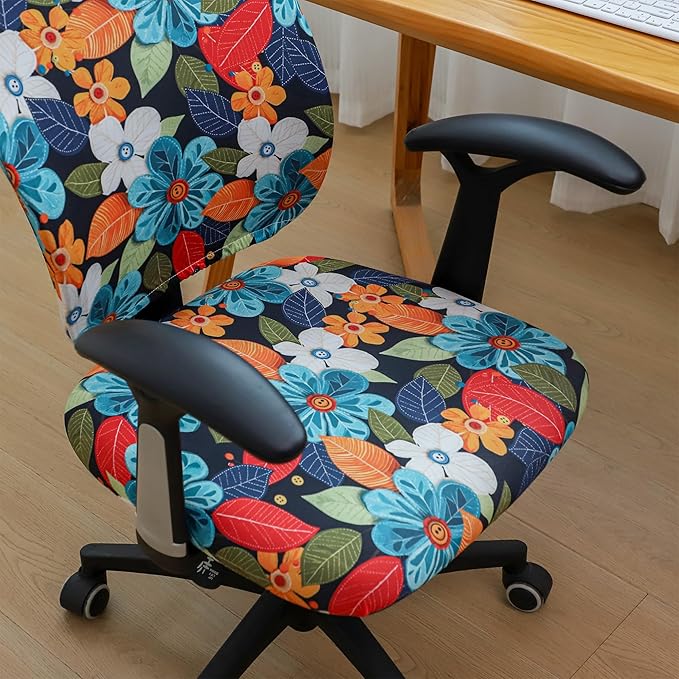 FORCHEER Split Office Chair Covers Floral Two Pieces Stretch Separated Desk Chair Slipcover Washable