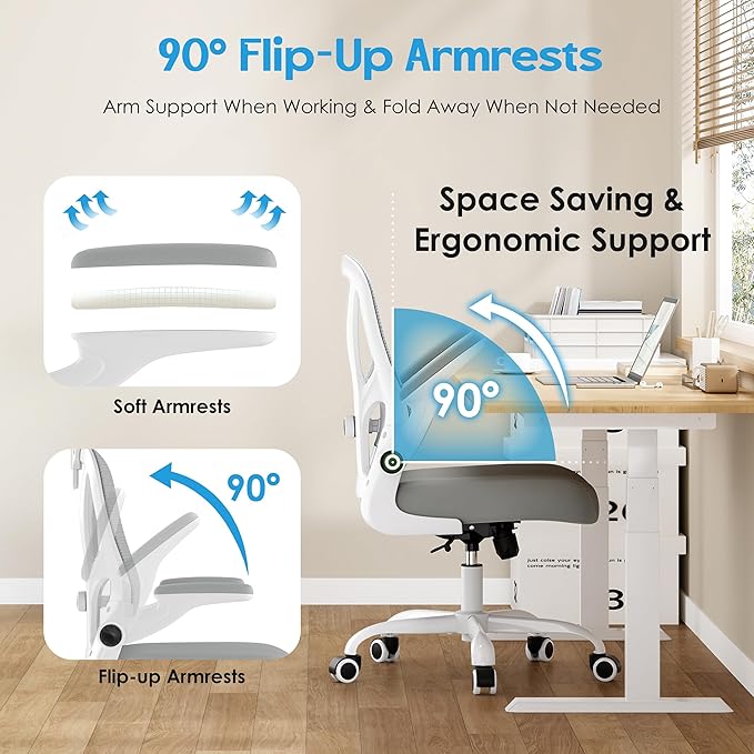 Office Chair Ergonomic Desk Chair - Mesh Computer Chair Breathable Task Chair with Wheels Adjustable Lumbar Support Home Desk Office Chairs Flip up Armrest White 6 Pack