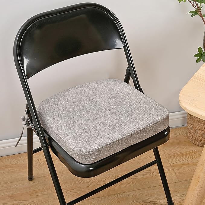 SINOSSO Memory Foam Chair Cushions for Folding Chairs 6 Pack, Thickened 2" Square Pads with Ties for Kitchen Chairs, Indoor Non-Slip Dining Chair Seat Cushions (Set of 6, Light Grey)