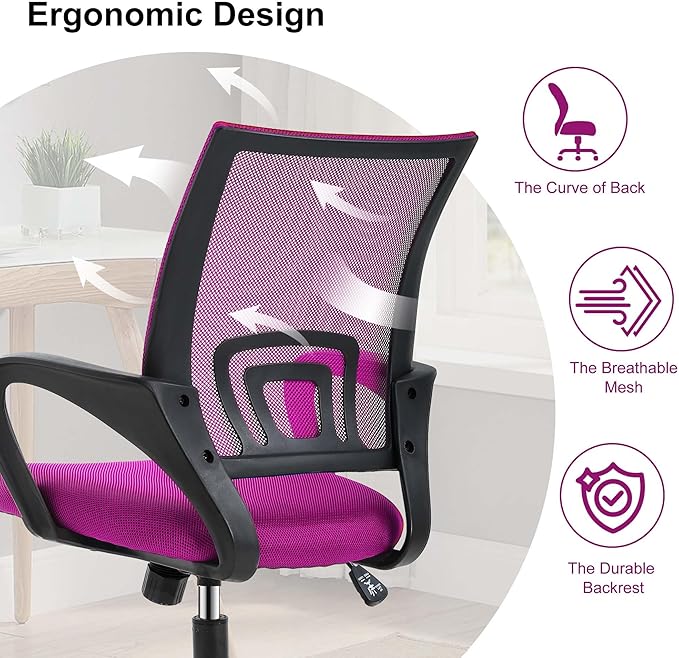 Computer Desk Chair,Work Chairs for Home Office,Ergonomic Office Chair with Lumbar Support,Mesh Office Chair with Arm and Wide Comfortable Seat,Adjustable Rolling Office Chair,Pink