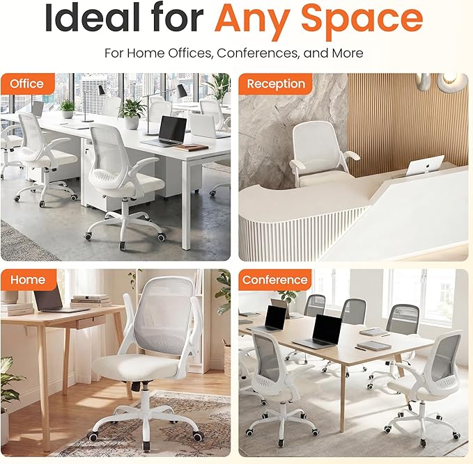 NEO CHAIR Office Chair Computer Desk Chair Ergonomic Gaming Comfy Mesh with Flip-up Arms Lumbar Support Adjustable Height Rolling Wheels for Home Office (Ivory)