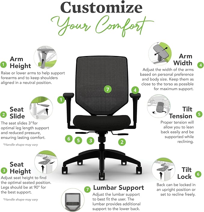 HON Solve Office Chair, Ergonomic Office Chair Mesh Back Support, Adjustable Lumbar Support, Height Adjustable Arms, Titanium Frame, Black