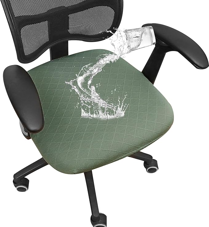 FORCHEER Waterproof Office Chair Seat Cover 20x20 Sage Green Stretchable Jacquard Desk Chair Seat Cover with Buckles Bottom Only Washable Removable