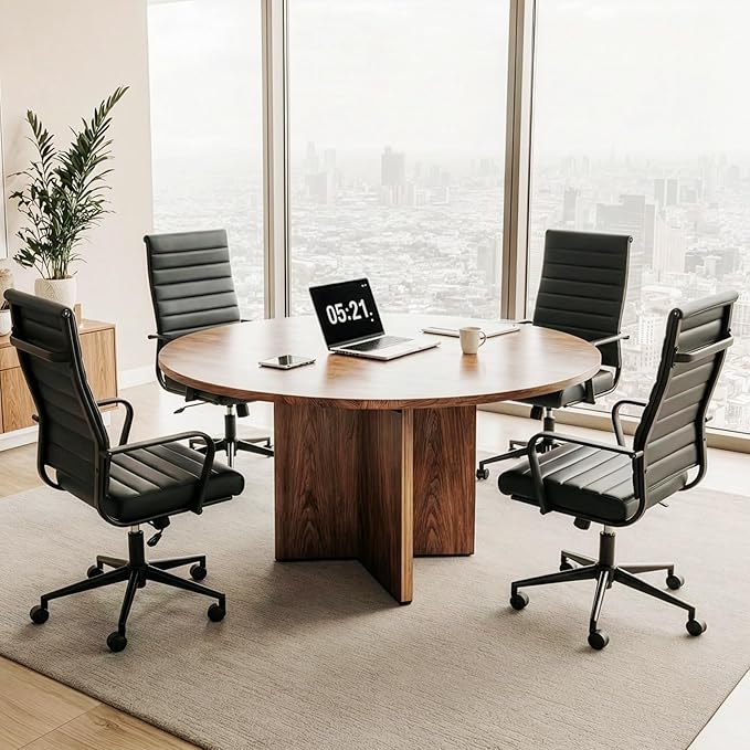 Okeysen Black Conference Room Table Chairs, Ergonomic Office Desk Chair with Wheels, PU Leather Modern Chairs, High Back Executive Swivel Rolling Chair for Home, Office