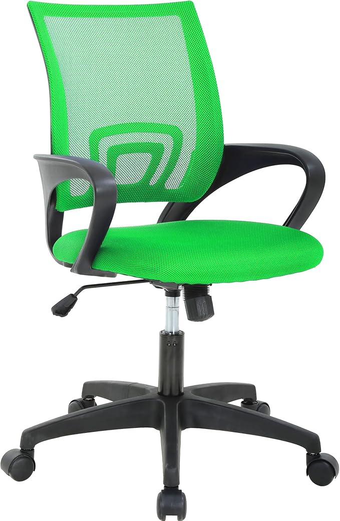 Home Office Chair Ergonomic Desk Chair Mesh Computer Chair with Lumbar Support Armrest Executive Rolling Swivel Adjustable Height Mid Back Chair for Adults, PVC Base, Green