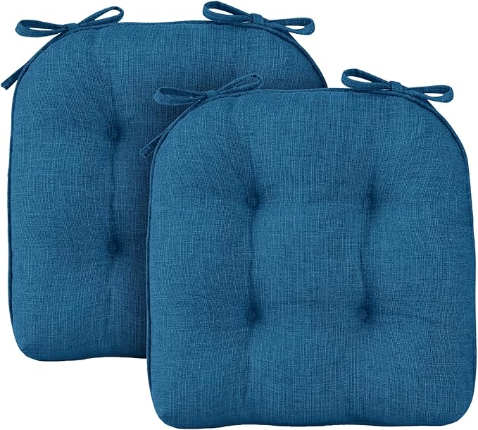 Wellsin Chair Cushions for Dining Chairs, Non-Slip Kitchen Chair Pads with Ties, Tufted Shredded Foam Kitchen Chair Cushions Set of 2, 15.5" X 15.5", Turquoise