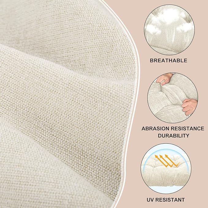 Rocking Chair Cushion - Soft Chenille Fabric Seat Pad with Tufted Design, Non-Slip Bottom and Secure Ties, for Nursery Glider, Adirondack and Indoor Rocker Chair, 44x19x4 Inch, Oyster White