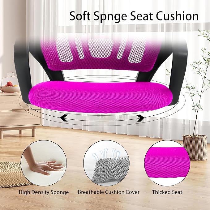 Ergonomic Office Computer Desk Chair, Mid-Back Mesh Rolling Work Swivel Task Chairs with Wheels, Comfortable Lumbar, PVC Base, Pink