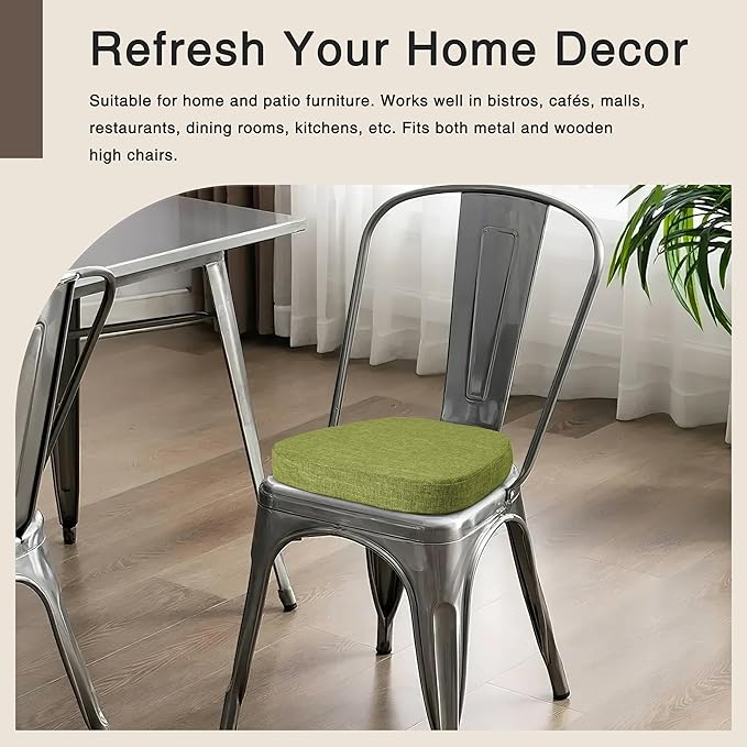 OVOV 14x14 Chair Cushions for Metal Dining Chairs Set of 4 Non Slip Thick Textured Chair Pads for Dining Chairs with Ties and Removable Cover (4, Green)