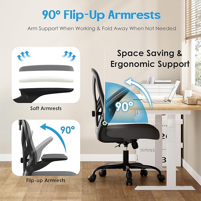 Office Chair Ergonomic Desk Chair - Mesh Computer Chair Breathable Task Chair with Wheels Adjustable Lumbar Support Home Desk Office Chairs with Flip up Armrest Gray 8 Pack