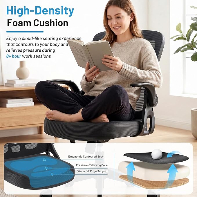 Office Chair Ergonomic Desk Chair with Adjustable Lumbar Support, High Back Breathable Mesh Chair with 120° Tilt Function & Flip-Up Armrests, Swivel Comfy Task Computer Chair for Work, Study