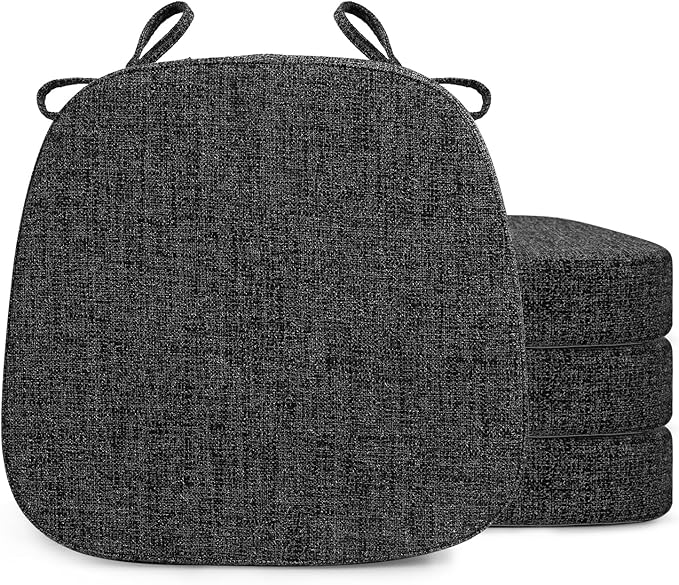 SINOSSO Thickened 2.5" Dining Chair Cushions, Soft Blended High Density Support Foam Kitchen Seat Cushions with Ties, U-Shaped Non-Slip Indoor Chair Pads, 16.5" x 16", 4 PCS, Black-Gray