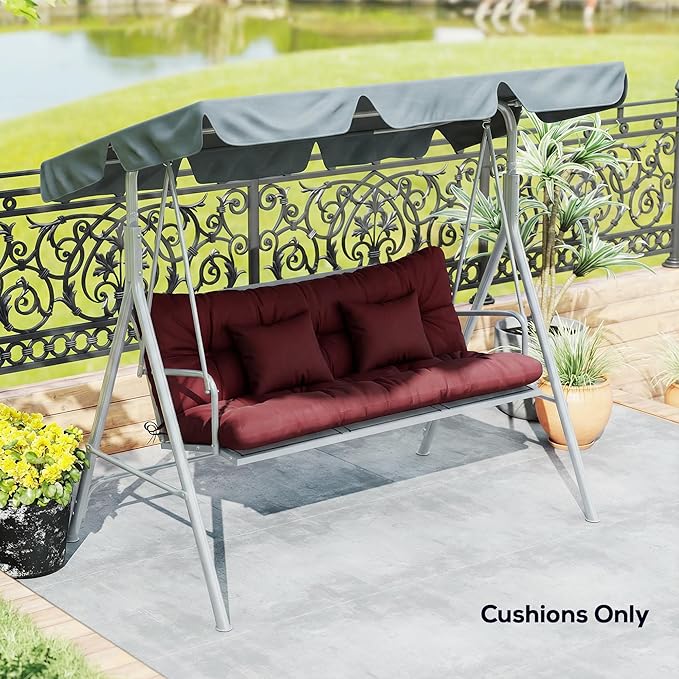 Outsunny 59" Tufted Bench Cushions & Throw Pillows, 4 Piece Swing Cushion Set, Indoor/Outdoor Replacement Bench Seat Pad, Back Cushion & 2 Pillows for Outdoor Furniture, Without Swing, Wine Red