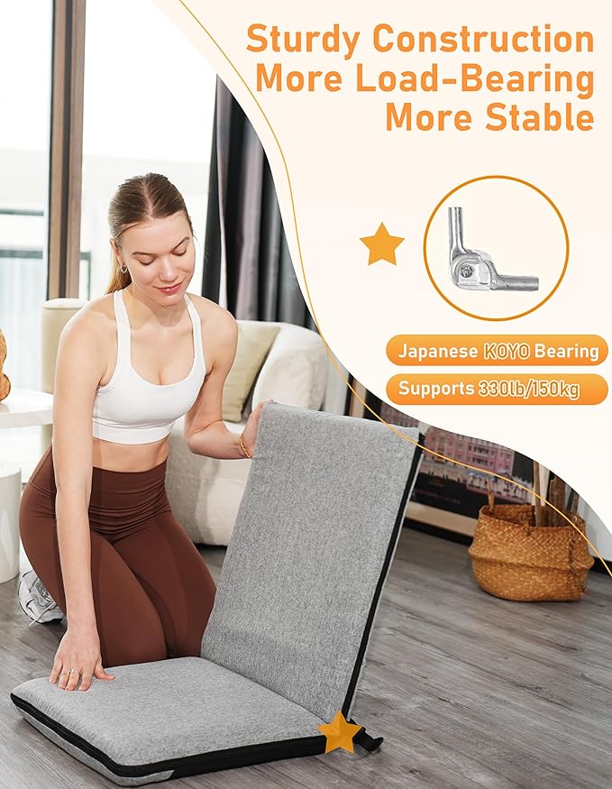FASTMOMENT Floor Chair with Back Support Adjustable Meditation Chair with 14 Positions Portable Ground Seating for Adults Foldable Floor Seat for Meditation Yoga Reading (Thicker Sponge Version)