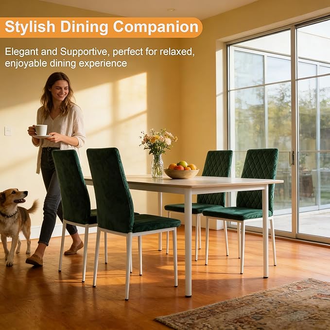 Lightdot Dining Chairs Set of 2, Moden Kitchen Table Chairs with Mental Legs and Padded Seat for Dining Room/Kitchen/Living Room/Restaurant, Green