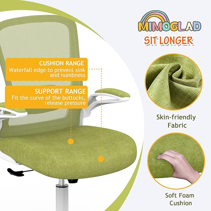 Mimoglad Ergonomic High Back Mesh Office Chair, Adjustable Lumbar Support, Thickened Seat Cushion (Modern, Green Pear)