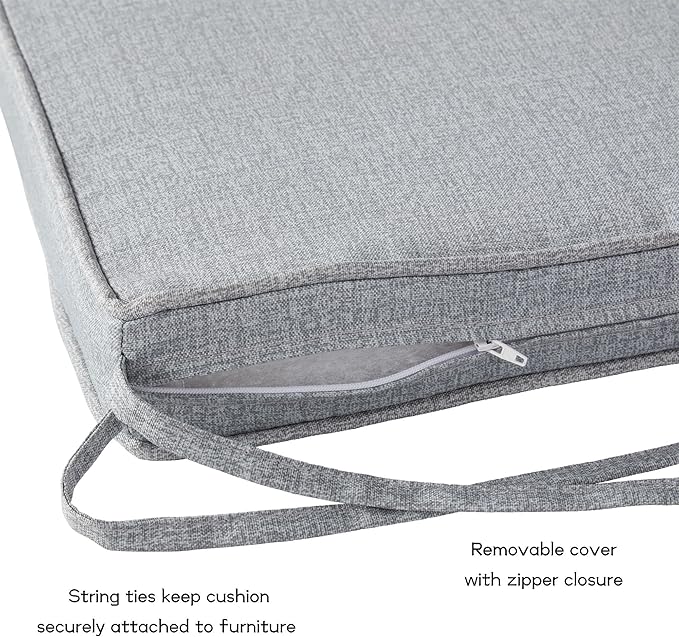 Outdoor 18 inch Square Patio Dining Chair Pads – Comfortable Fiber-Filled Seat Cushions with Ties, Reversible Polyester Fabric - Heather Gray, Set of 2