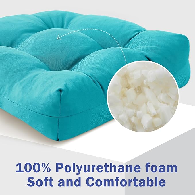 IPYNBAP Outdoor Chair Cushions Set of 2, Patio Chair Cushions with Ties, 19x19+5” Tufted Outdoor Seat Cushions, Waterproof Patio Furniture Cushions, Outdoor Dining Chair Pads, Teal