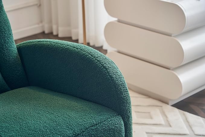 Rocking Chair with Foot Rest, Nursery Glider Teddy Gliding Rocking Chair with Retractable Footrest Rubber Wood Legs Side Pocket High Back & Wide Seat Nursing Chair for Living Room (Green)
