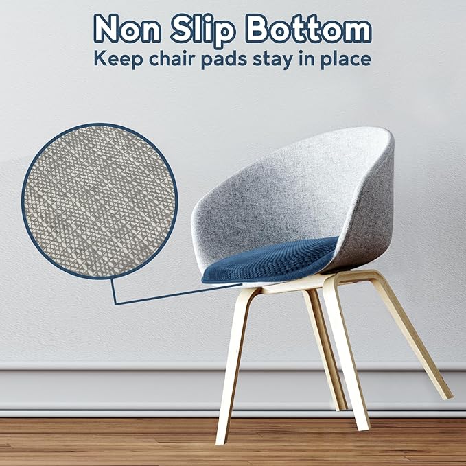 Blue Kitchen Chairs Cushions Set of 2 Non Slip Foam Patio Seat Cushions Washable Soft Thick Pads Large Wooden Metal Tapered Dining Chair Cushions,17" x 15"