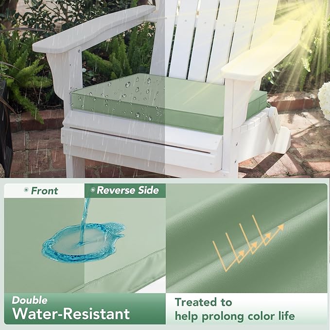 Outdoor Chair Cushions Set of 6: Waterproof & Color Fastness Seat Cushion for Patio Furniture - 22 x 22 x 3 Inch Chair Pads with Ties and Hidden Zipper - Patio Chair Cushion Replacement, Sage Green