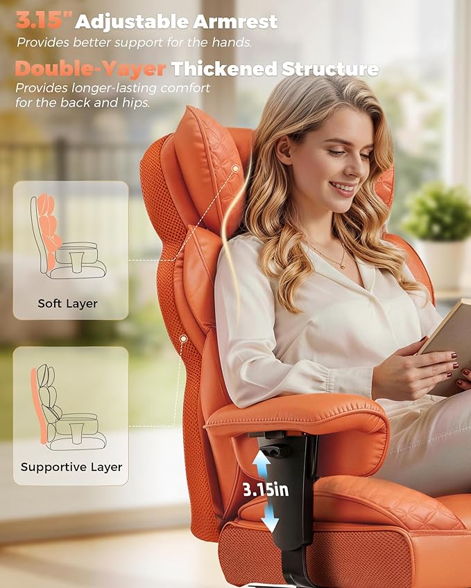 COMHOMA Big and Tall Office Chair with Upgrade Footrest, Heavy Duty Gaming Chair High Back Executive Chair with Spring Lumbar Support for Lower Back Pain Relief, 150°Reclining Adjustable Armrests