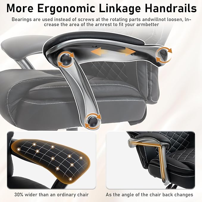 DYHOME 500 lbs Office Chair with Foot Rest, Ergonomic Reclining Big and Tall Office Desk Chair with Lumbar Support & Pocket Spring Cushion, High Back Computer Chair, PU, Thicker Seat Cushion (Black)