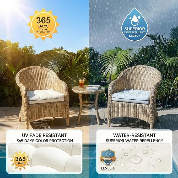1 MIDDLE ONE Outdoor Chair Cushions Set of 2, Outdoor Cushions for Patio Furniture and Wicker Chair, Memory Foam Patio Seat Cushion Pads with Ties, 19 x 19 Inch (Grey)