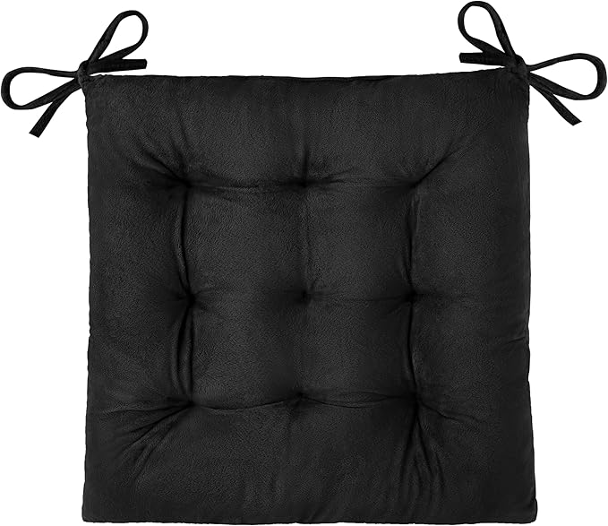 OVOV 1 Pack Chair Cushions for Dining Chairs Soft Seat Cushions for Kitchen Desk Chairs Square Chair Pads with Ties (15.5"x15.5" Black)