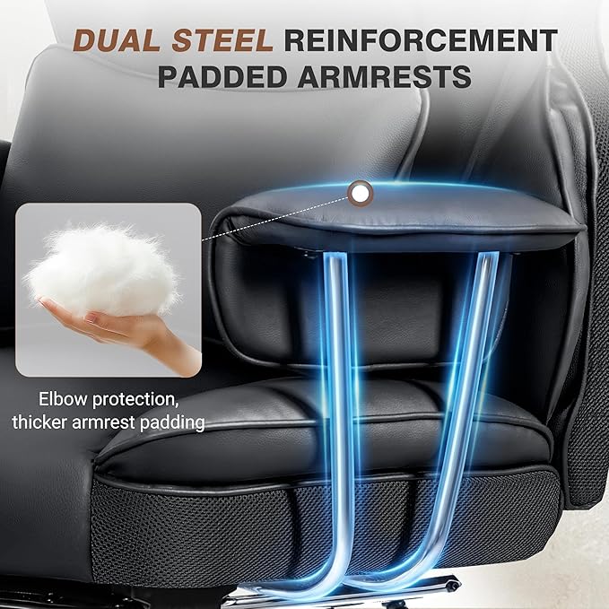 ALLGOD Big and Tall Ergonomic Office Chair with Footrest, High Back Executive Leather Office Chair, Reclining Computer Desk Chair, Comfy Heavy Duty Home Gaming Chair with Padded Arm, Black-2 Pack
