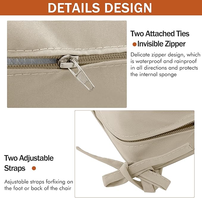 Outdoor Chair Cushions 18.5x16 Inch Waterproof Patio Chair Cushions with Tie Color Fastness Thick Outdoor Seat Cushion for Patio Furniture Cream Set of 4