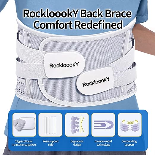 Lower Back Brace for Women Men, Adjustable Lumbar Support with 3D Pad, Breathable Ergonomic Support Belt with Metal Stays for Work, Lifting, Drive, Grey,Size L,Waist 38"-45"