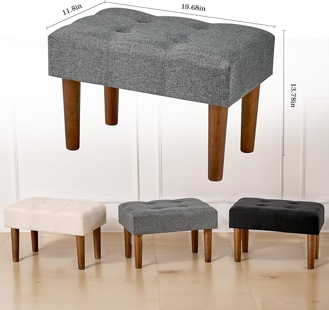 VECELO Small Foot Rest Under Desk Ottoman, Linen Foot Stool with Legs, Rectangle Footrest Leg Rest for Sofa, Relieve Stress, Better Posture, Ottoman Rest Stools for Living Room Entryway, Gray