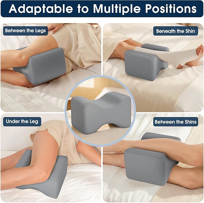 BlissTrends Memory Foam Knee Pillow, Knee Pillow for Side Sleepers, Leg Pillows for Sleeping Blood Circulation, Elevation Pillow for Spine Aligning, Sciatica, Hip, Knee, Ankle Pain, Grey, X-Large