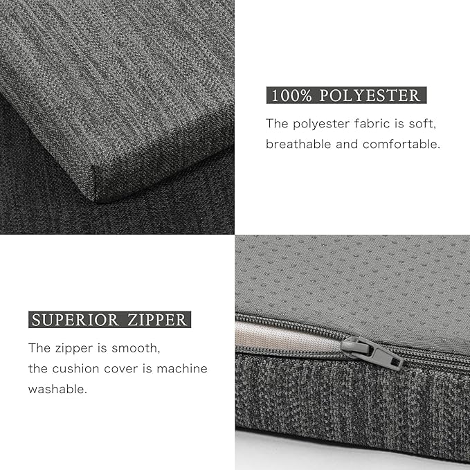 baibu 59 Inch Classic Solid Color Bench Cushion with Ties, Non-Slip Indoor Rectangle Bench Seat Cushion Standard Size Foam Pad with Machine Washable Cover (Grey, 59x16x1.5Inch)