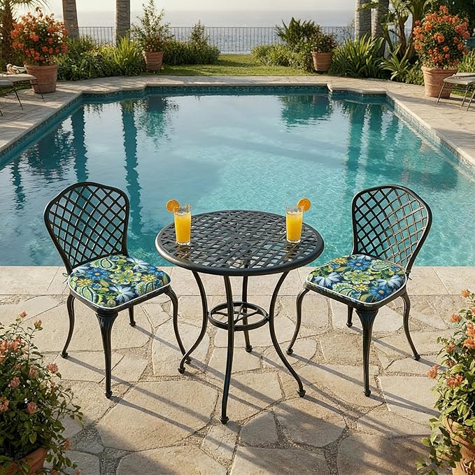 DYTXIII Set of 2 Outdoor Chair Cushions with Ties, Water Repellent Patio Chair Pads 17"x 16" for Outdoor Furniture, Round Corner Seat Cushions for Garden Yard Kitchen Flower Child