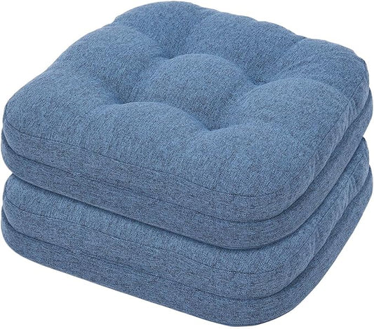 baibu Set of 2 Dining Chair Cushions, Dual-Layer Patent Design Memory Foam Kitchen Chair Cushions, Non-Slip Seat Pads with Ties, 16.5 x 16.5 x 3.5in, 2 Pack, Blue