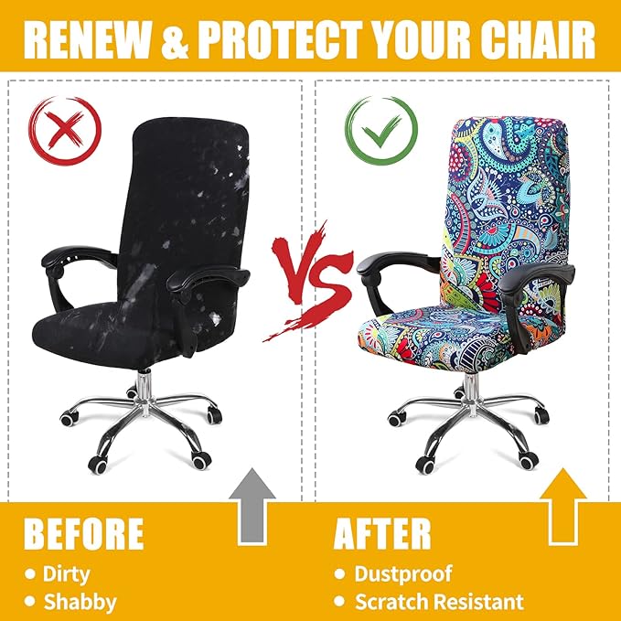 Smiry Stretch Printed Office Computer Chair Covers, Universal Desk Rotating Chair Slipcovers Removable Washable, Soft Fit Anti-Dust Spandex Protector Cover with Zipper, Blue Green