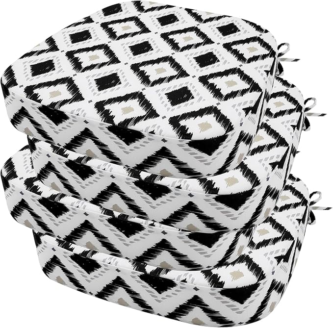 idee-home Outdoor Chair Cushions Set of 4, 17" x 17" x 3" Thick D-Shaped Patio Furniture Outdoor Seat Cushions Waterproof with Ties, Dining Pads