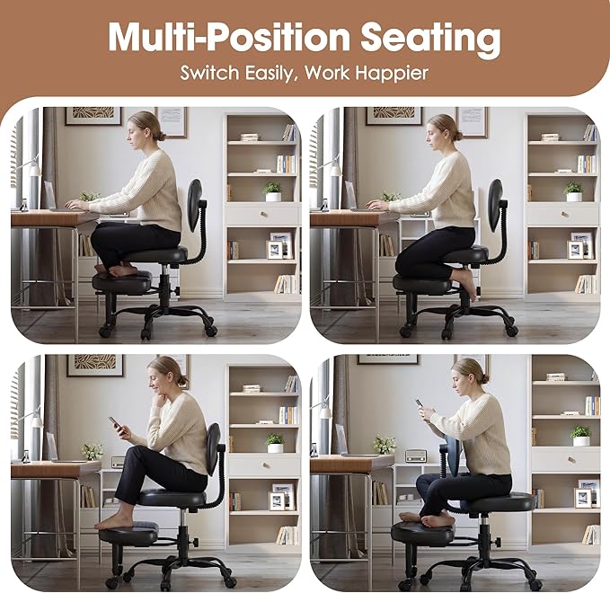 Cross Legged Office Chair, 360° Swivel ADHD Chairs for Adults, Height Adjustable Ergonomic Cross Legged Office Chair with Wheels, Wide Cross Legged Chair for Meditation, Yoga (Black)