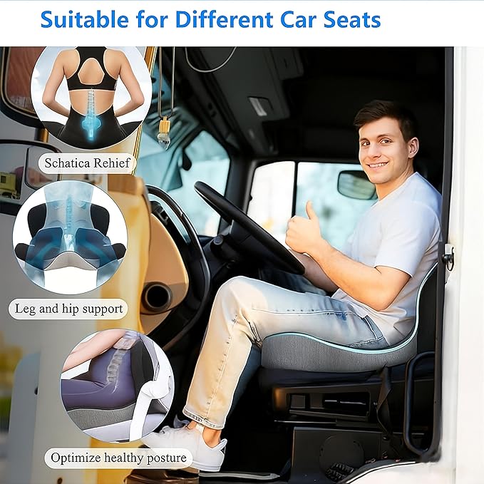 Premium Ergonomic Seat Cushion Set with Back Support, Non-Slip Base for Office Chair, Memory Foam Lumbar Pillow, Back Pain Relief, Car Seat (Dark Gray)