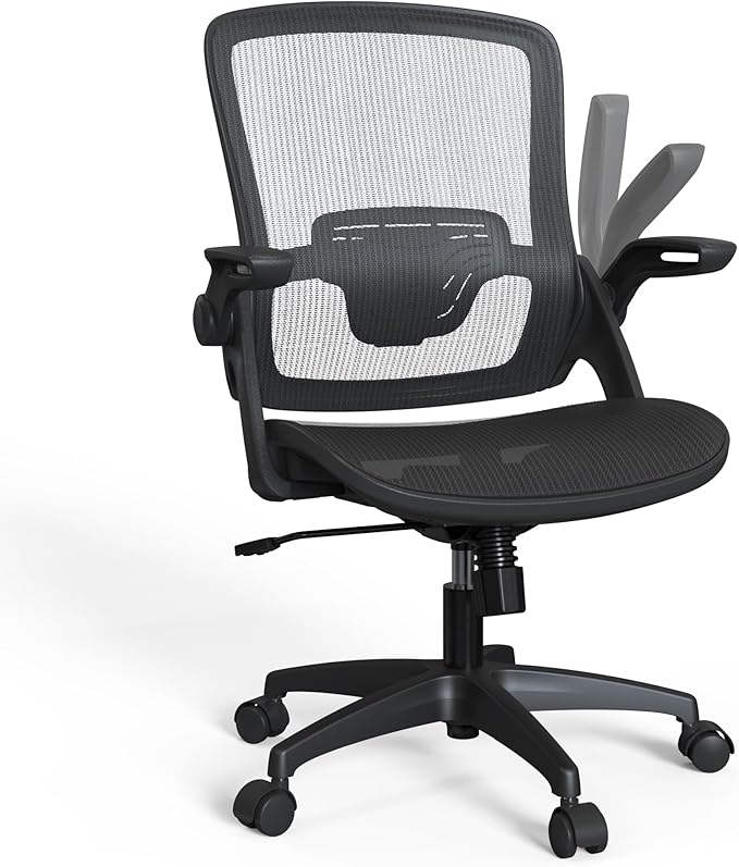 Ergonomic Mesh Office Chair Comfy Swivel Black Home Desk Chair Comfortable Modern Computer Chair Flip Up Arms with Lumbar Support Task Chair with Wheels Office Desk Chair Adjustable Height